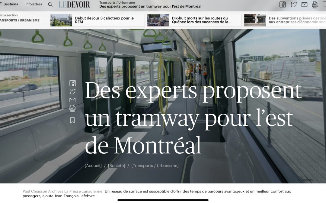 Des experts proposent un tramway pour l&rsquo;est de Montréal